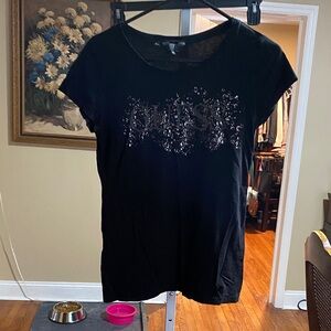 Guess Black Women's Tee with Sequin Detail